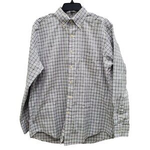 Jack Nicklaus Men's White Charcoal Gray Windowpane Plaid Long Sleeve Button Up L